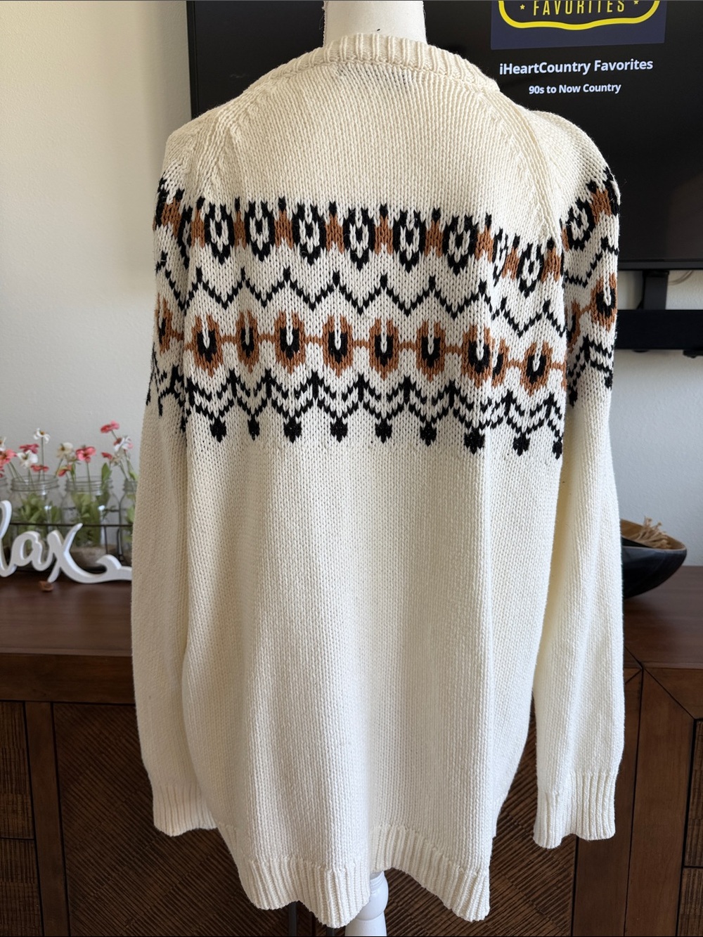 Cream Patterned Button-Front Cardigan Sweater - Picture 5 of 7